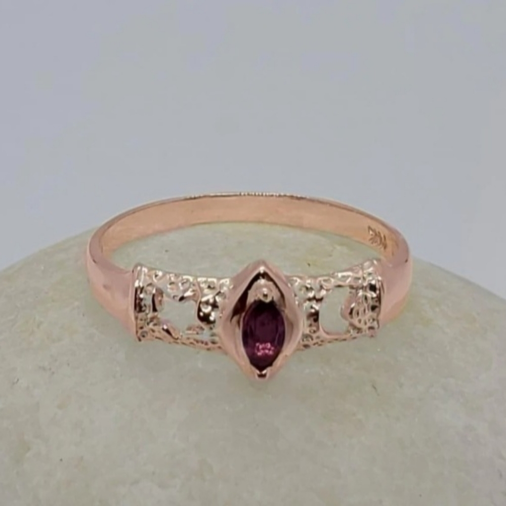 14k Rose Gold Ring With Ruby Stone, Shapes Of The… - image 1